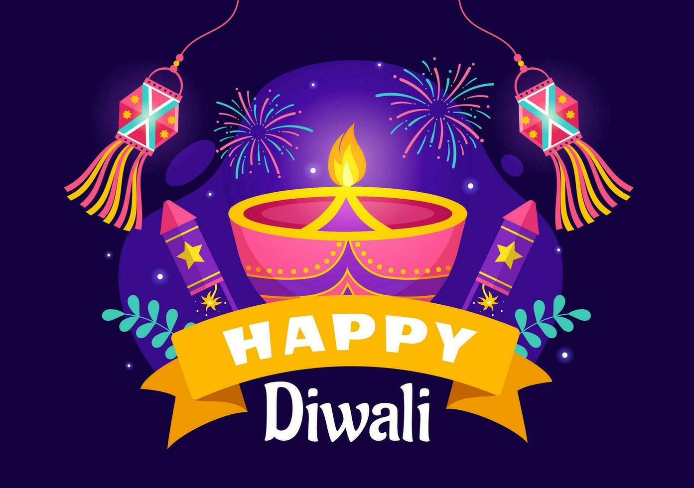 Happy Diwali Hindu Vector Illustration with Indian Rangoli and Fireworks Background for Light Festival of India in Flat Kids Cartoon Design