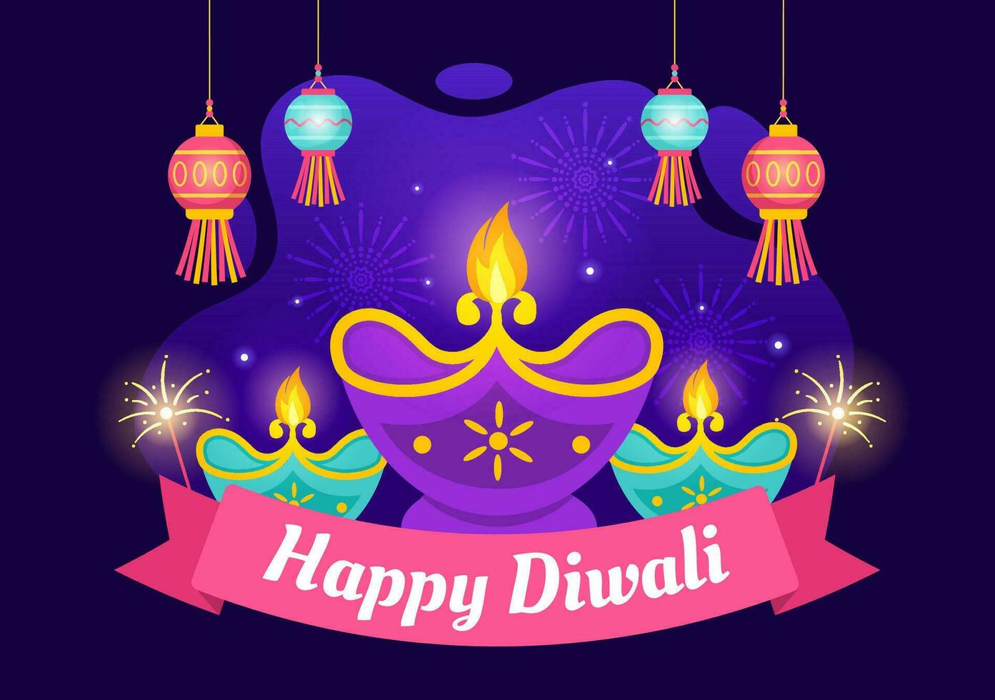 contento diwali hindú vector ilustración con indio rangoli y fuegos artificiales antecedentes para ligero festival de India en plano niños dibujos animados diseño
