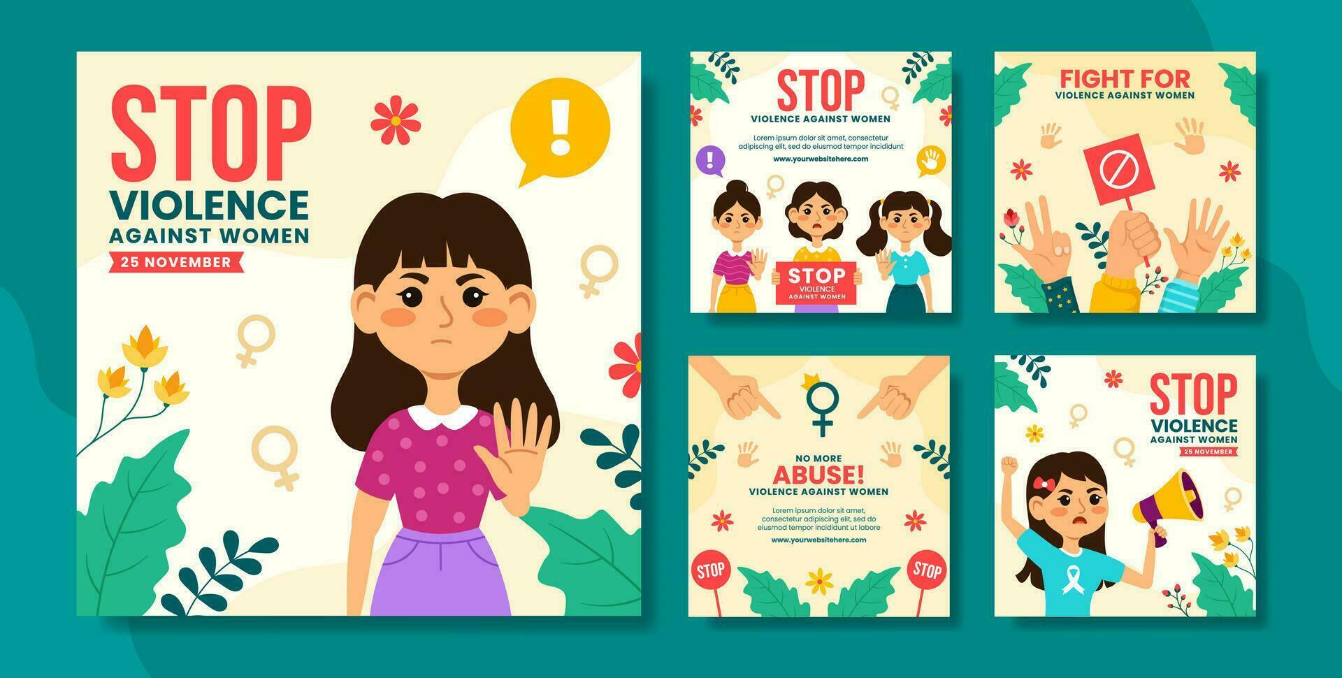 Violence Against Women Social Media Post Illustration Flat Cartoon Hand Drawn Templates Background vector