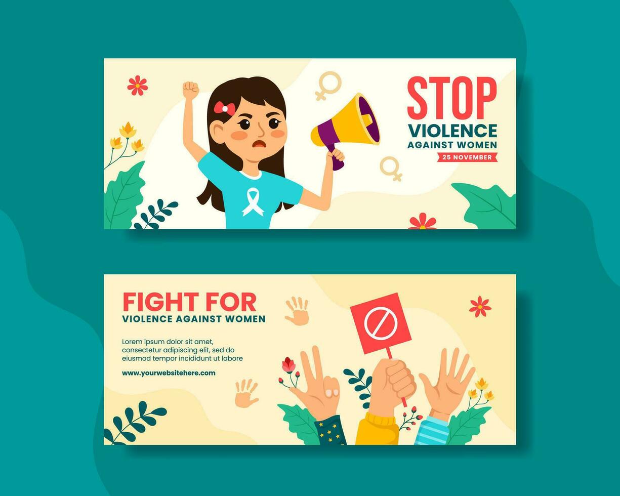 Violence Against Women Horizontal Banner Illustration Flat Cartoon Hand Drawn Templates Background vector