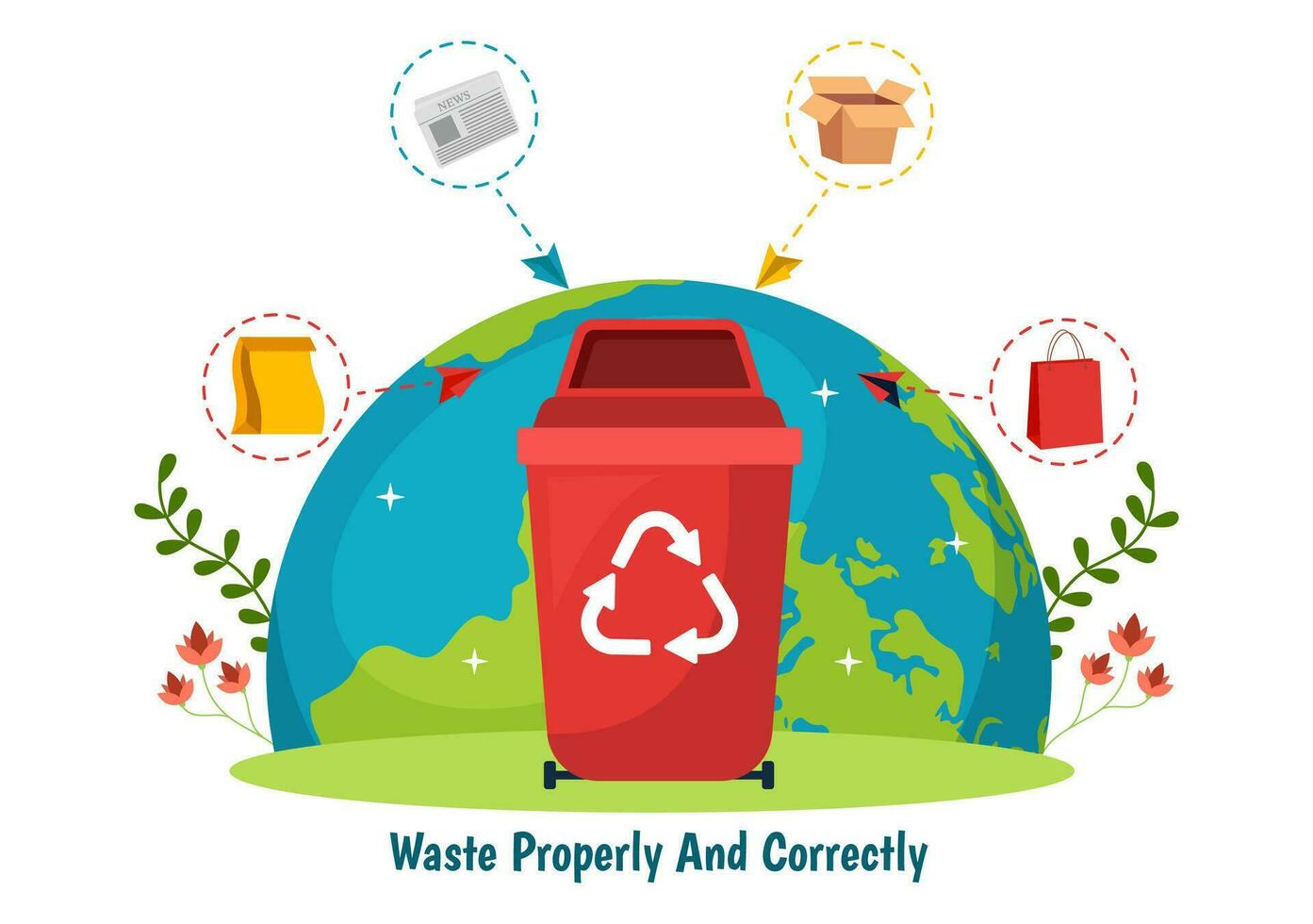 Waste Properly And Correctly Vector Illustration with Demonstration of Correct Garbage Sorting