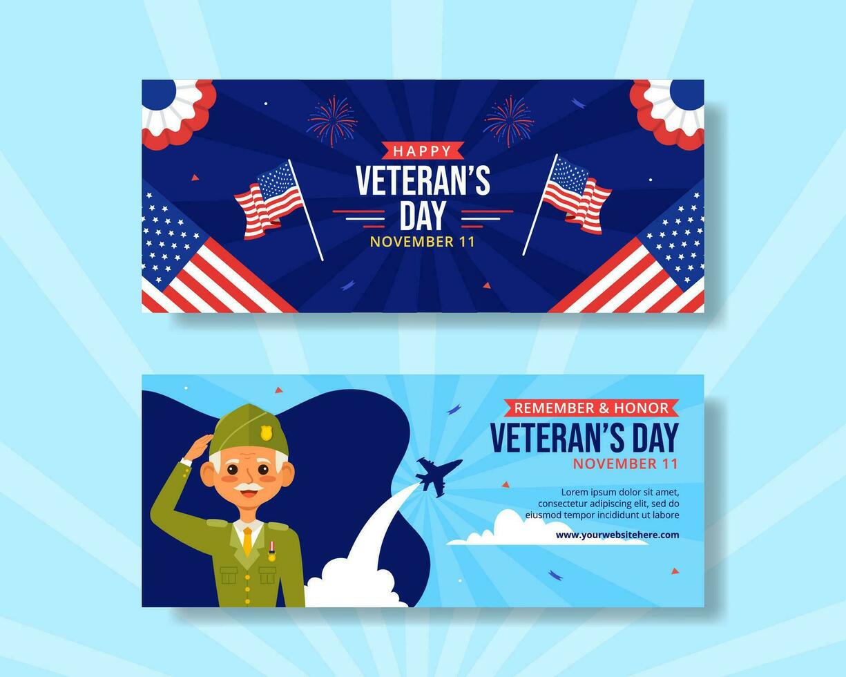 Veterans Day Horizontal Banner Flat Cartoon Hand Drawn Templates Background Illustration vector