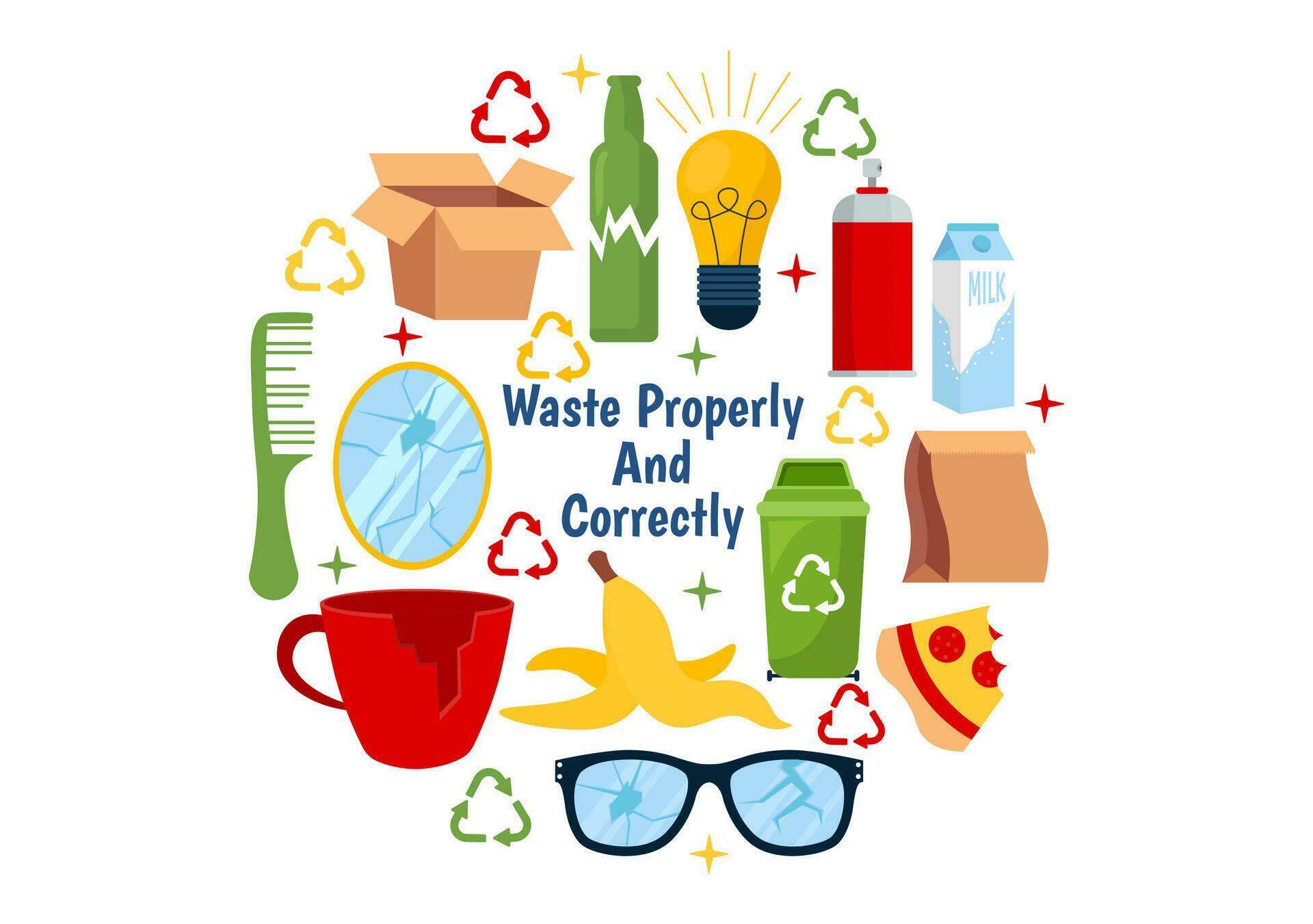 Waste Properly And Correctly Vector Illustration with Demonstration of Correct Garbage Sorting