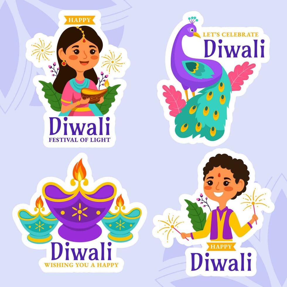 Happy Diwali Label Flat Cartoon Hand Drawn Templates Background Illustration vector