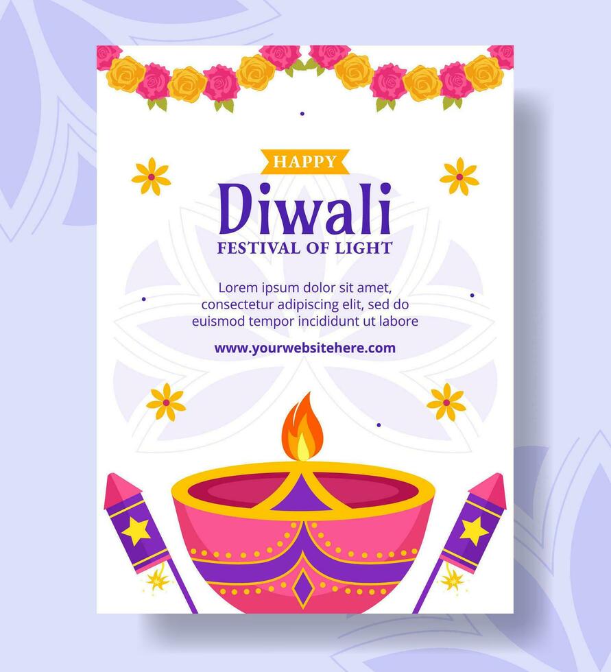 Happy Diwali Vertical Poster Flat Cartoon Hand Drawn Templates Background Illustration vector