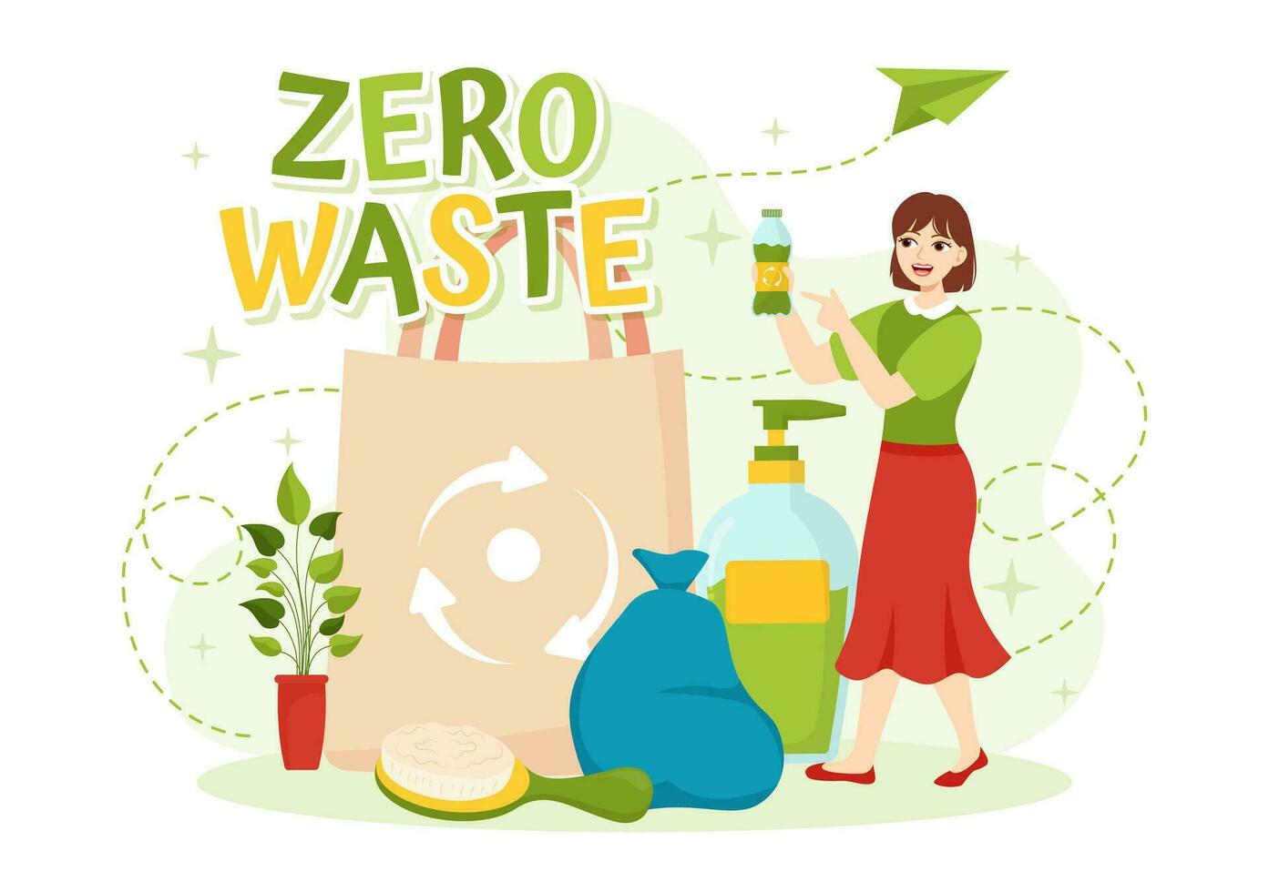 Zero Waste Vector Illustration of Eco Friendly with Recyclable and Reusable Products for Save the Planet and Go Green in Flat Cartoon Background