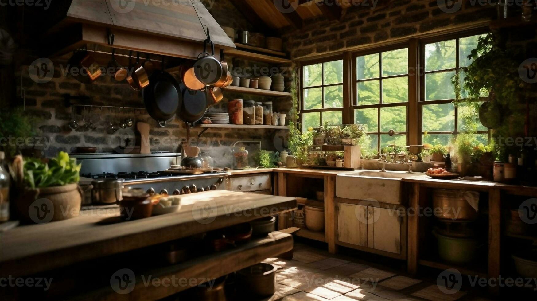 generativo ai, acogedor y encantador rústico cocina diseño foto