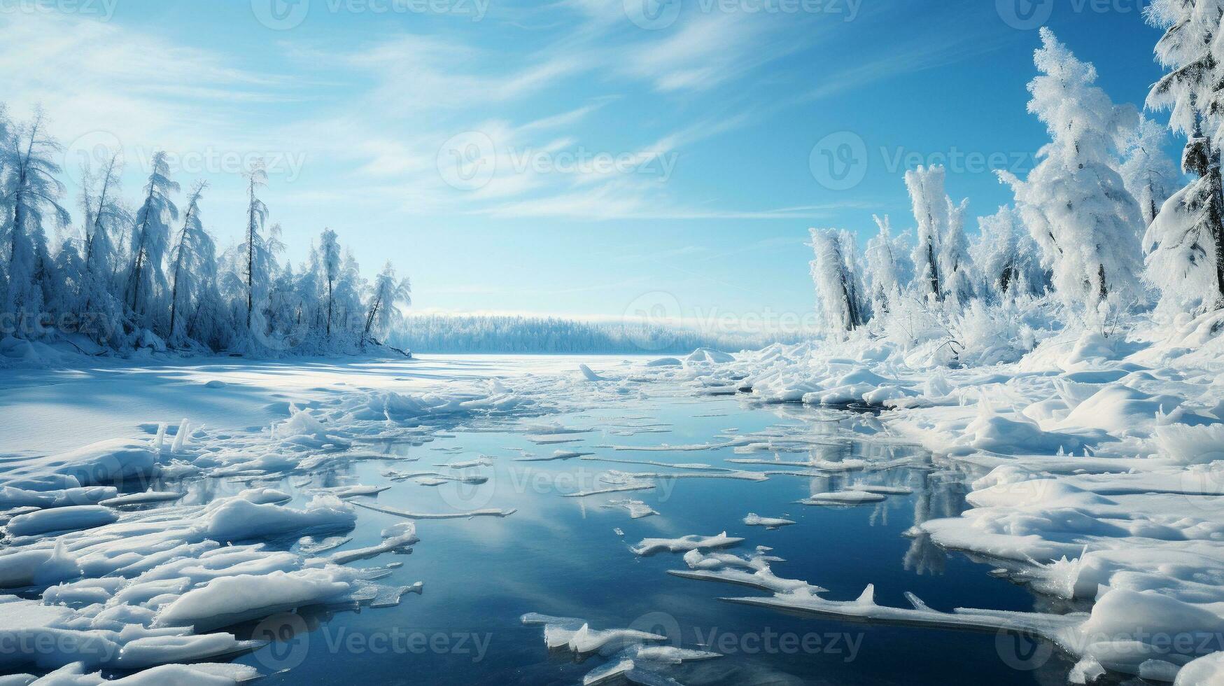 Crystal Serenity Frozen Lake Wonderland, AI Generative photo