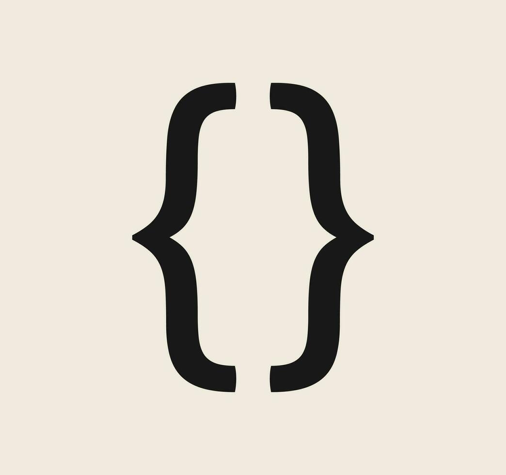 Curly braces symbol and dobule braces, symmetric sign for text quote, mathematics, typography swirly mark, opening and closing frames for punctuation in maths on background flat vector illustration.