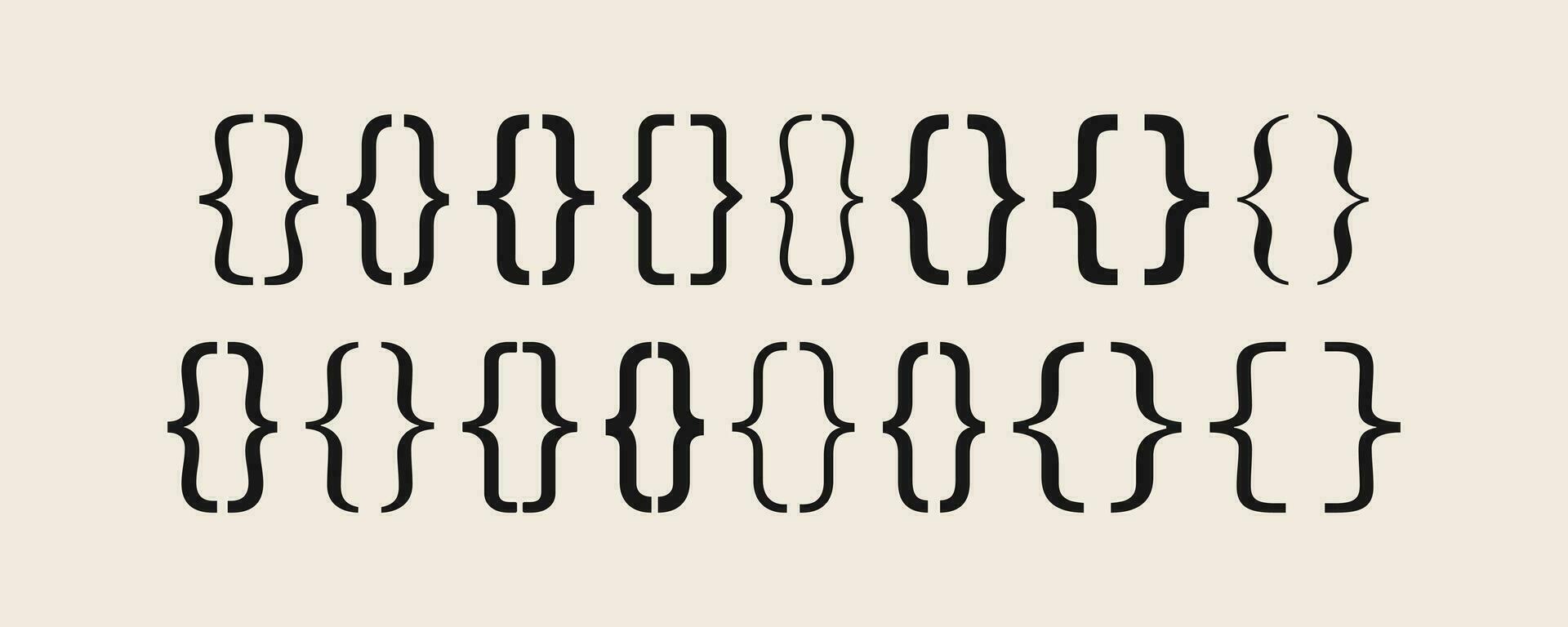 Set of black curly brackets related icons, curly braces of different shapes, mathematics or punctuation frame symbols, paranthesis signs concept on background flat vector illustration.