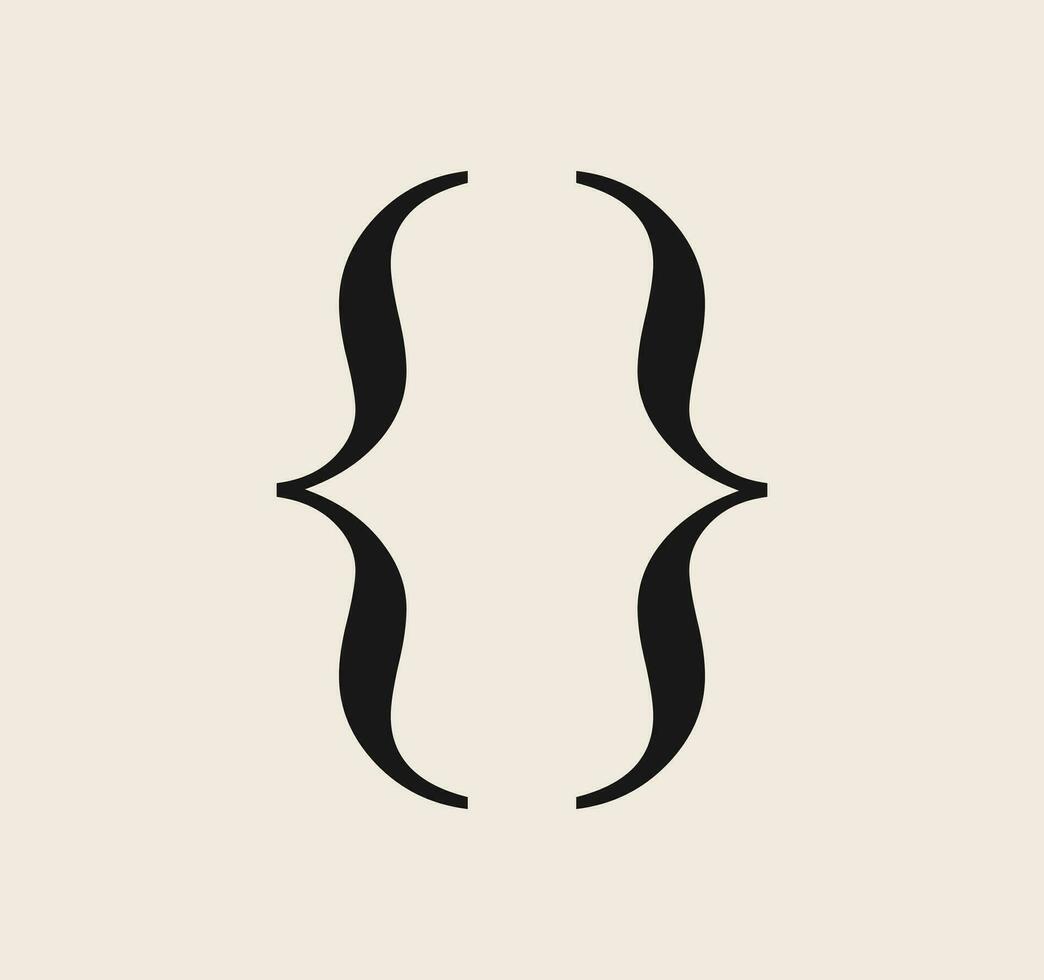Curly braces symbol and dobule braces, symmetric sign for text quote, mathematics, typography swirly mark, opening and closing frames for punctuation in maths on background flat vector illustration.