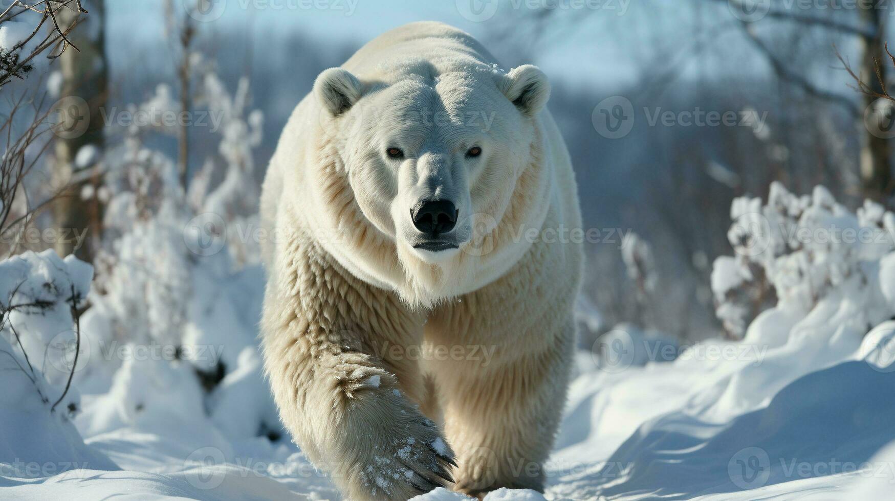 Arctic Majesty Polar Bear in Snow Forest, AI Generative photo