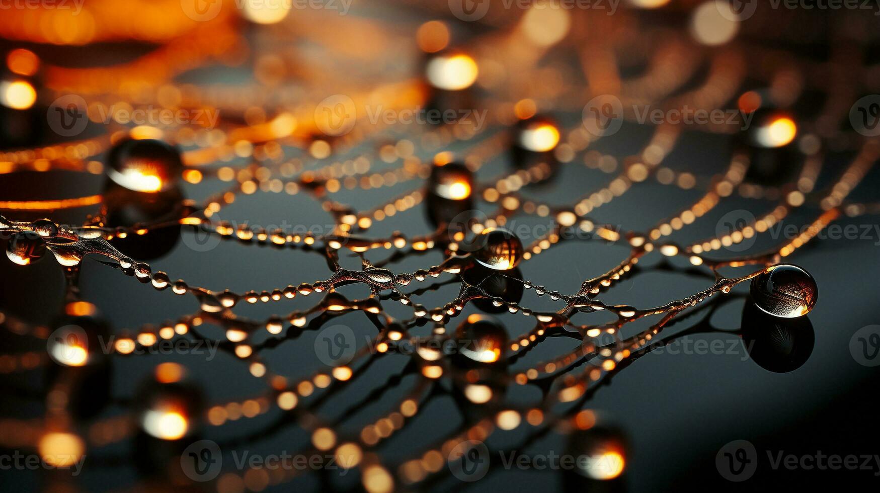 Morning Dew on Spiderwebs, Generative AI photo