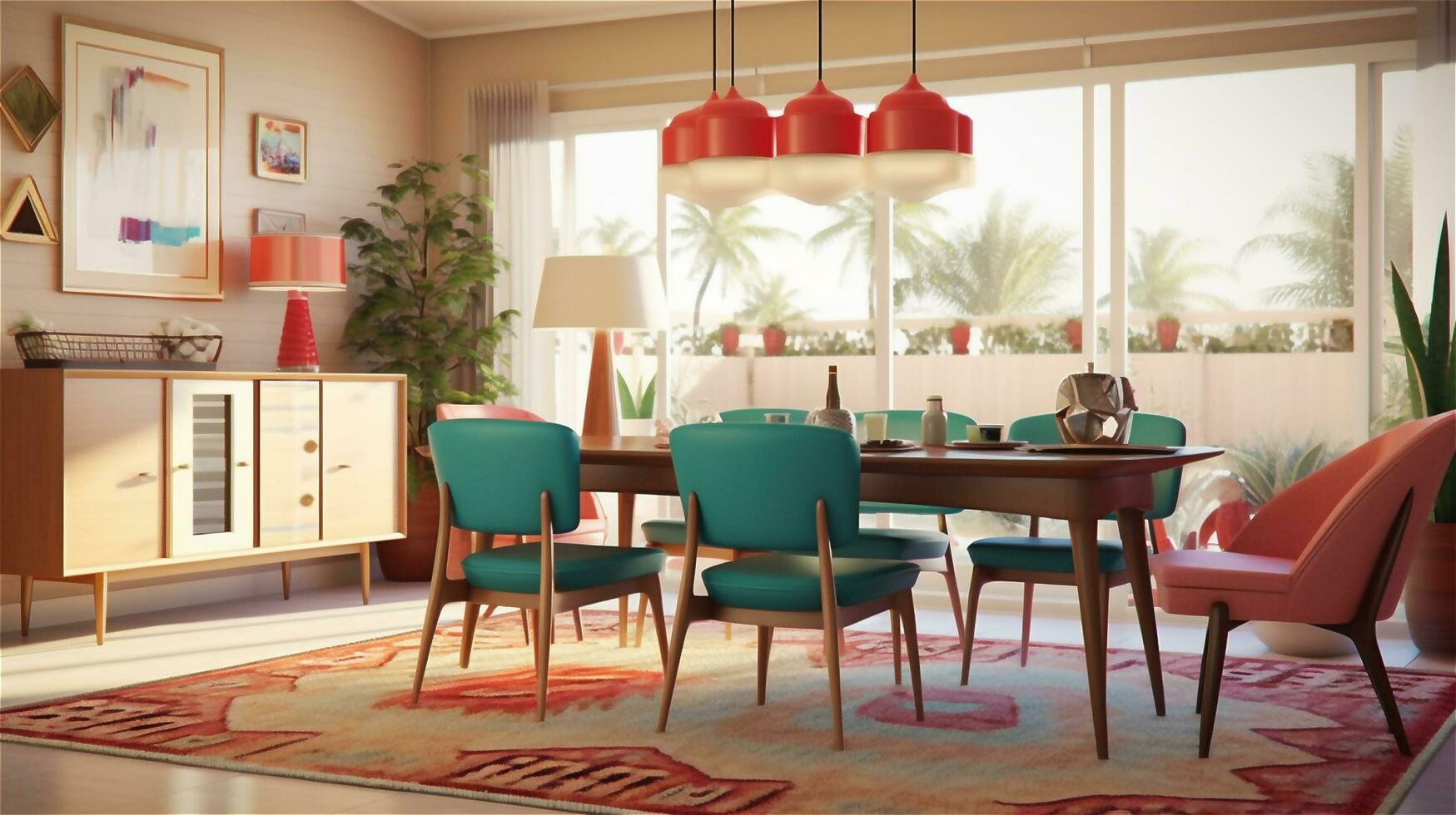 Generative AI, Mid-Century Modern Dining Room photo