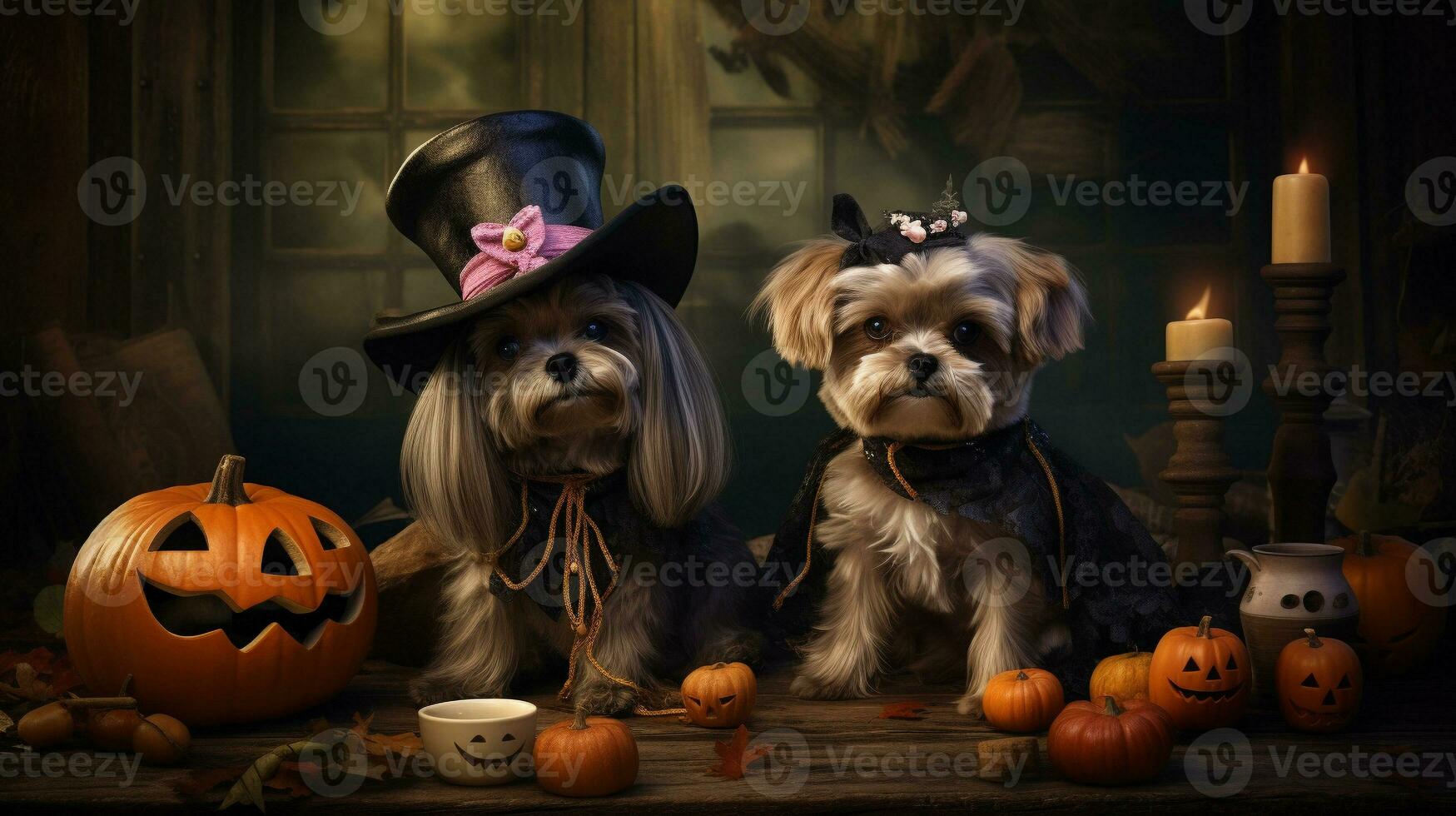 Furry Friends in Spooky Attire, AI Generative photo