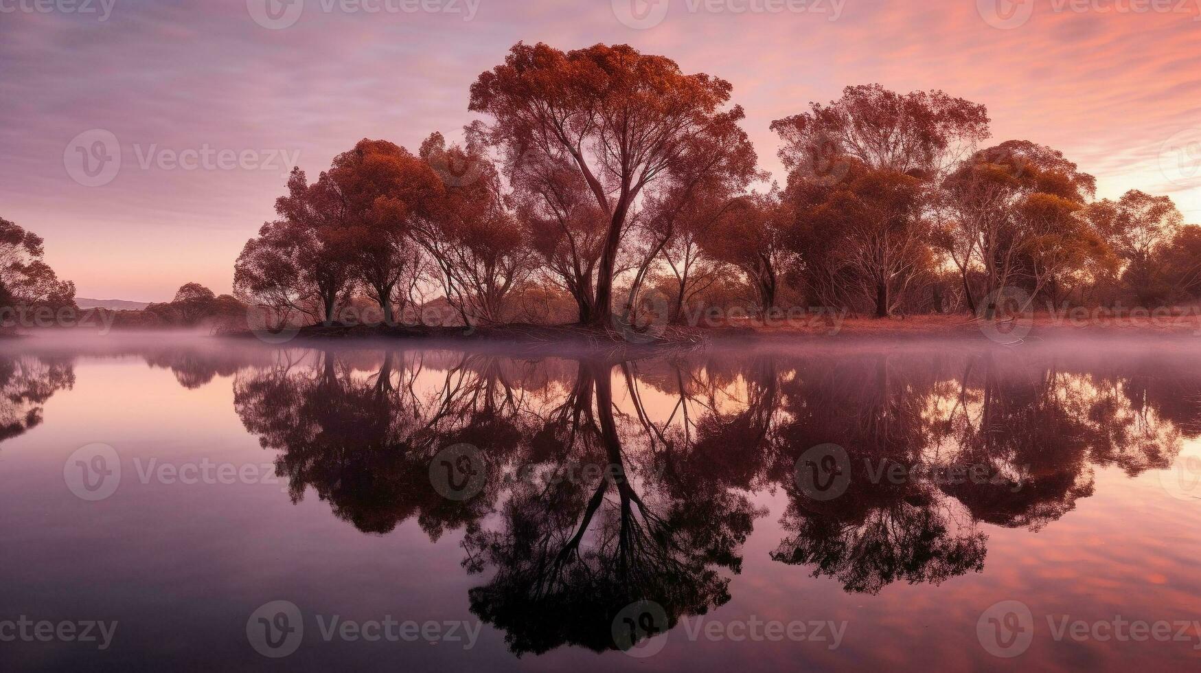 Generative AI, Reflections landscapes mirrored in water creating stunning reflections photo