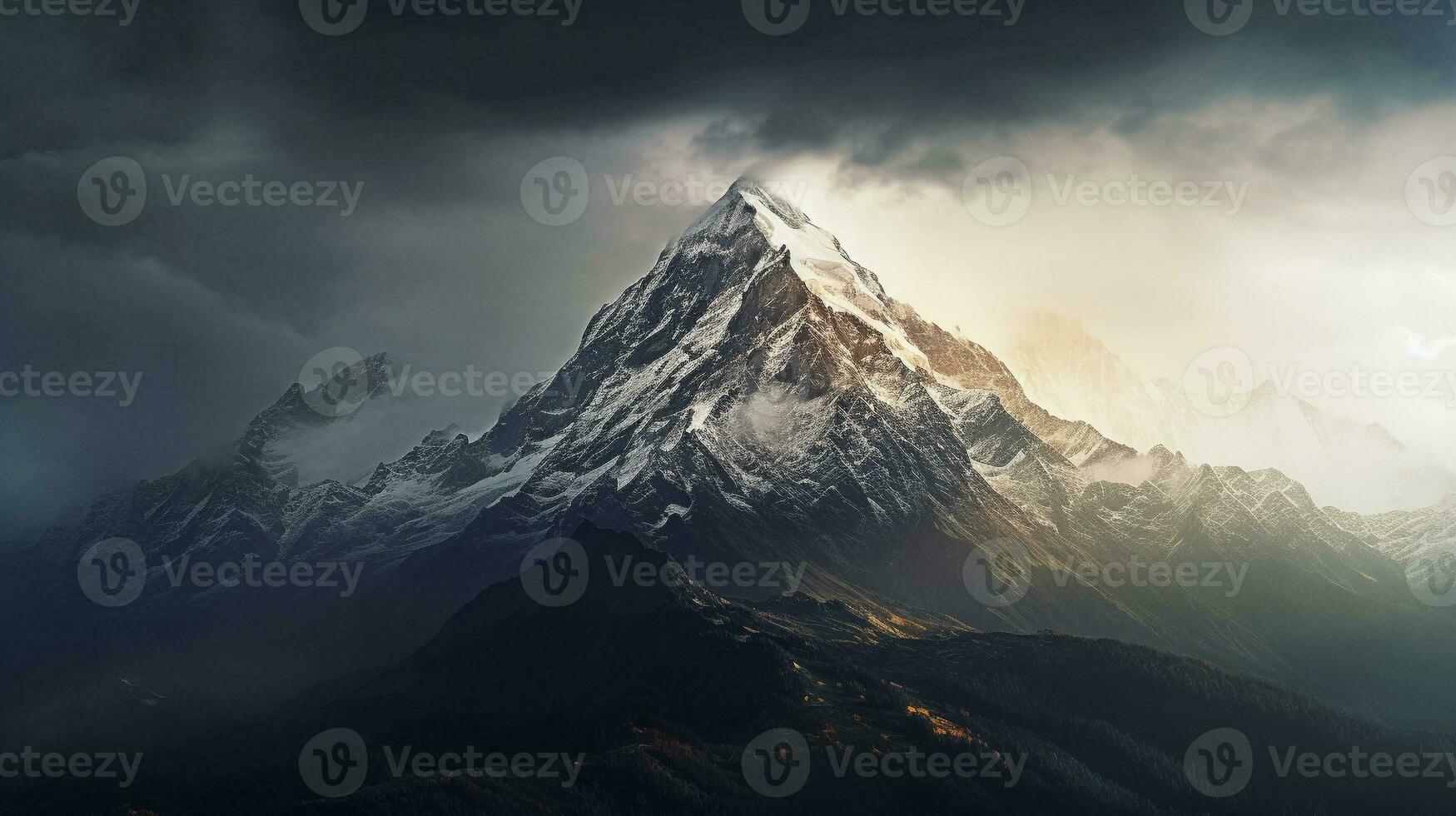 Generative AI, Majestic Mountains the grandeur of towering mountain ranges. photo
