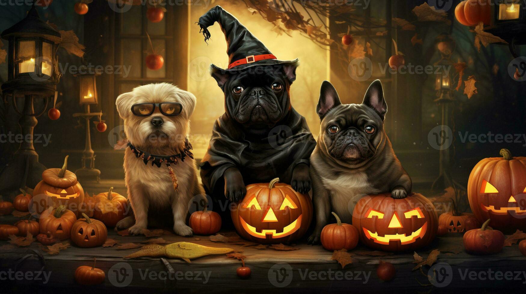 Furry Friends in Spooky Attire, AI Generative photo