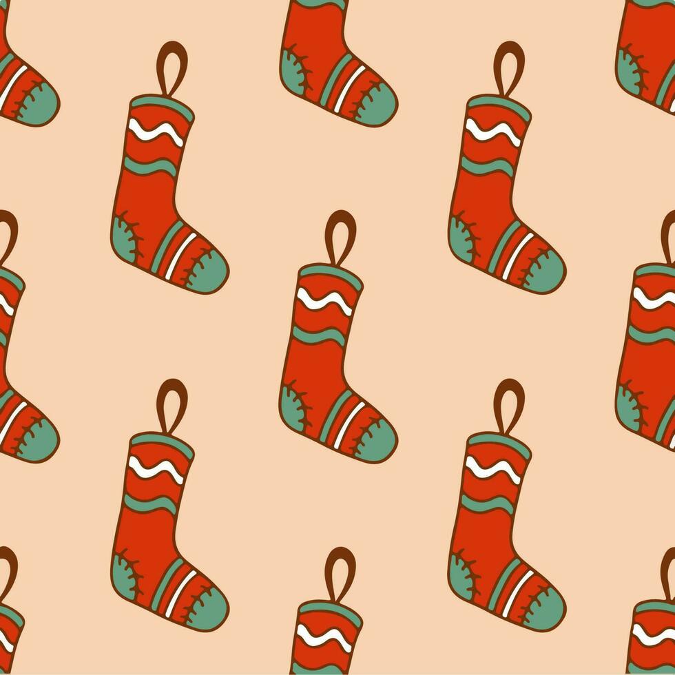 Christmas Stocking Sock Pattern Background. Social Media Post. Christmas Decoration Vector Illustration.