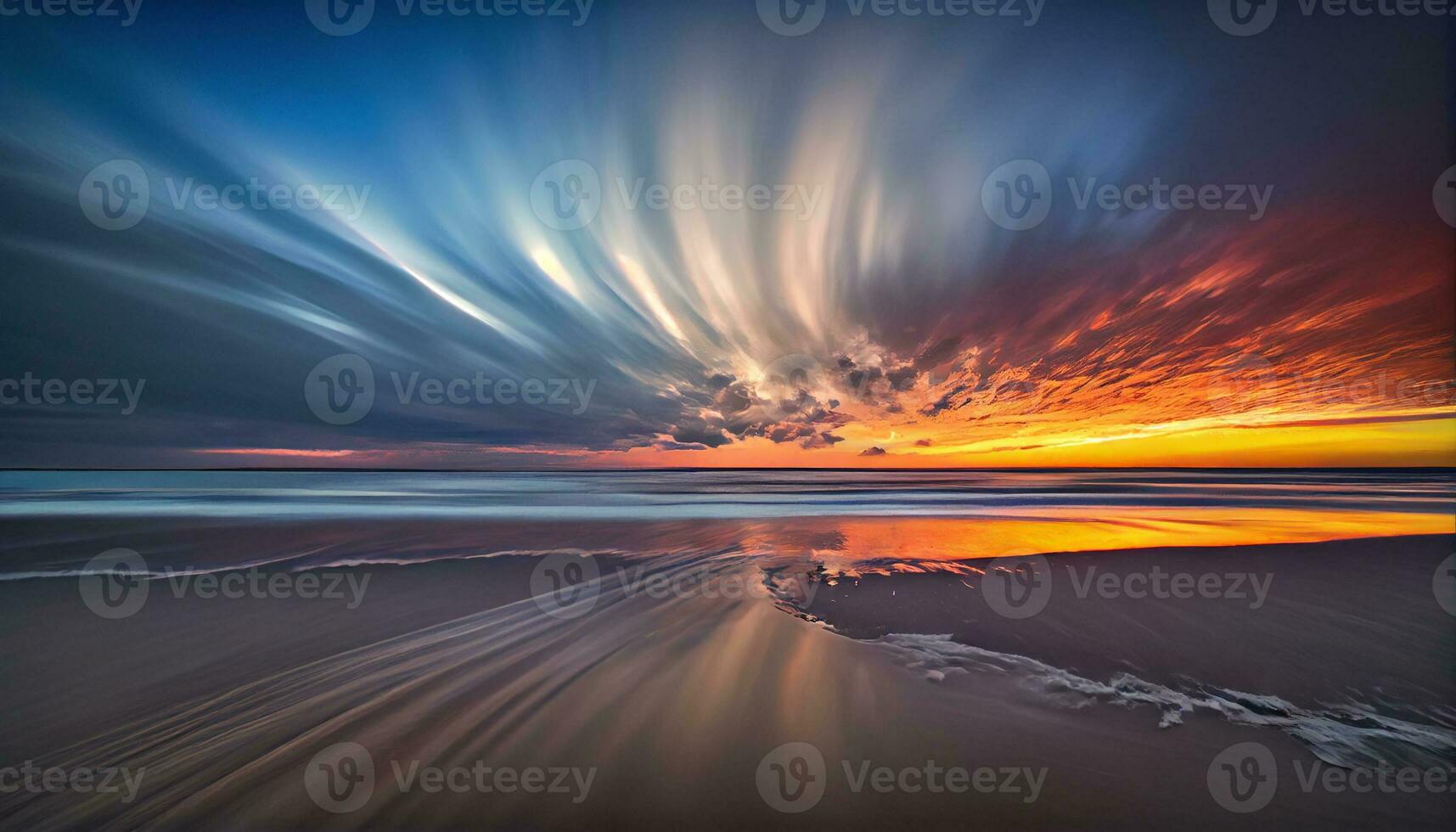 Generative AI, Clouds in Motion A Long Exposure Sunset over the Mountains photo