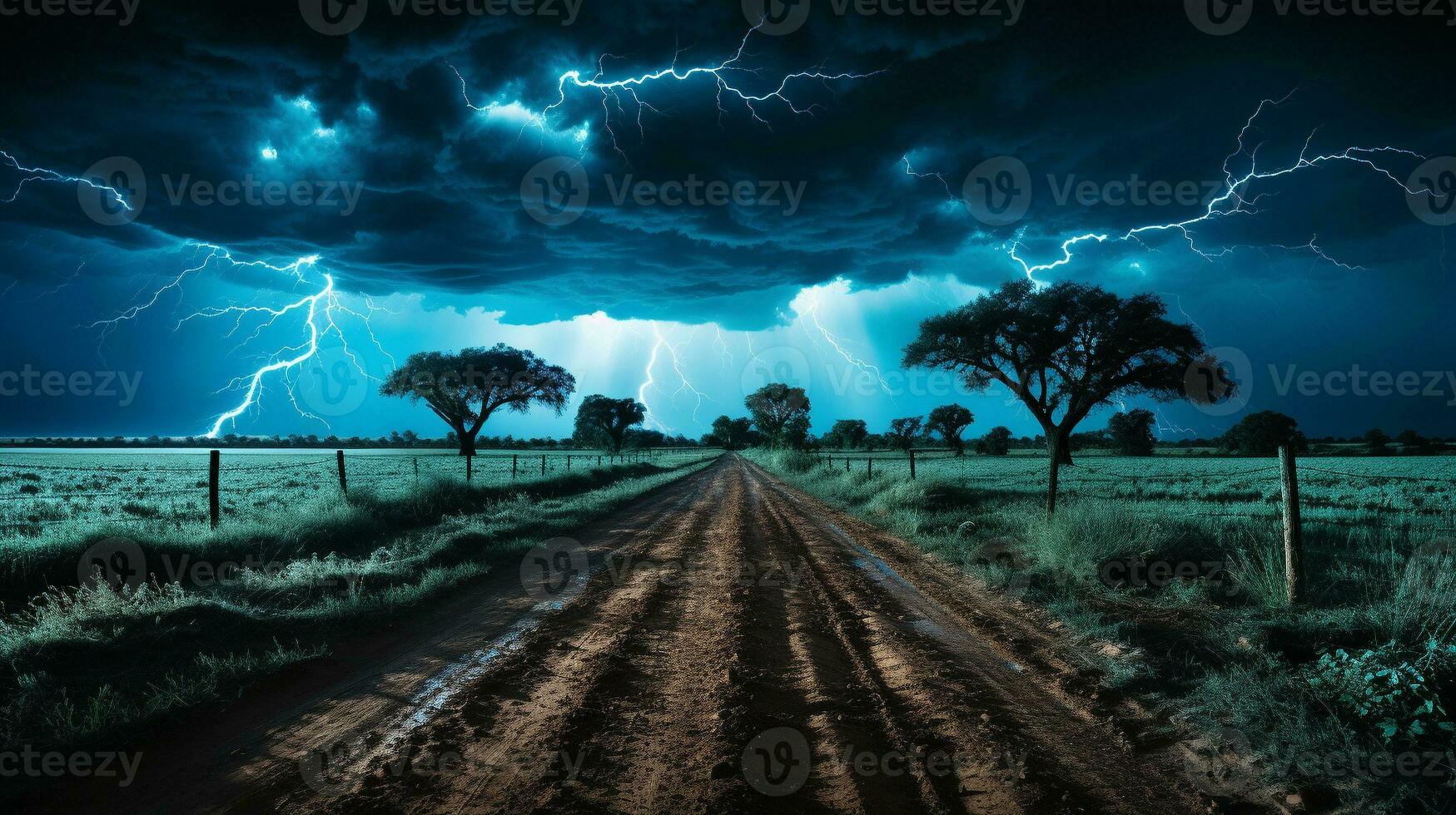 verano tormenta relámpago huelgas en de la naturaleza drama, ai generativo foto