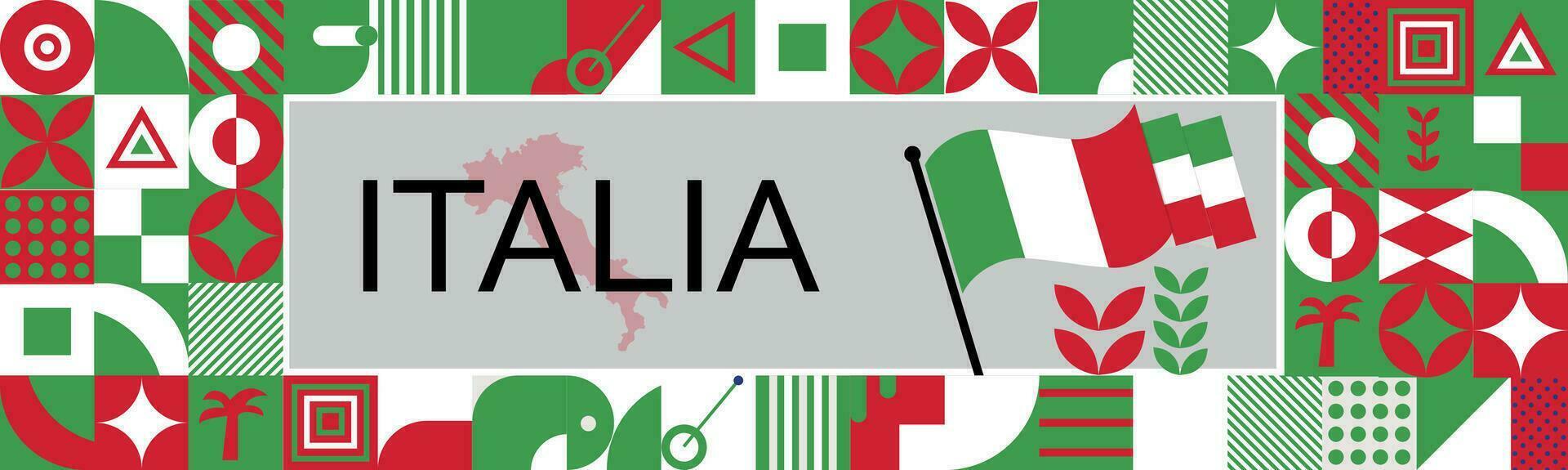 Italia national day banner with map, Flag of united arab emirates  colors theme background and geometric abstract retro modern colorfull design with raised hands or fists. vector