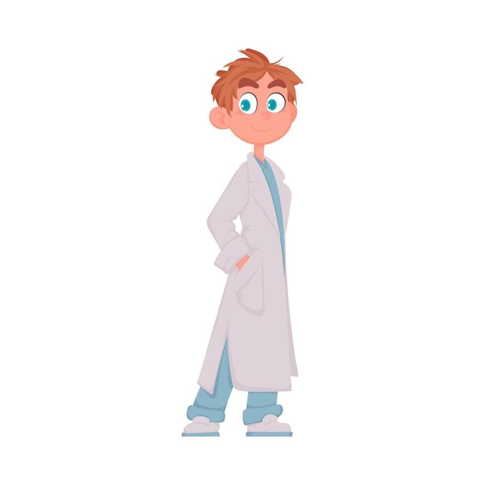 A cartoon boy in a lab coat vector