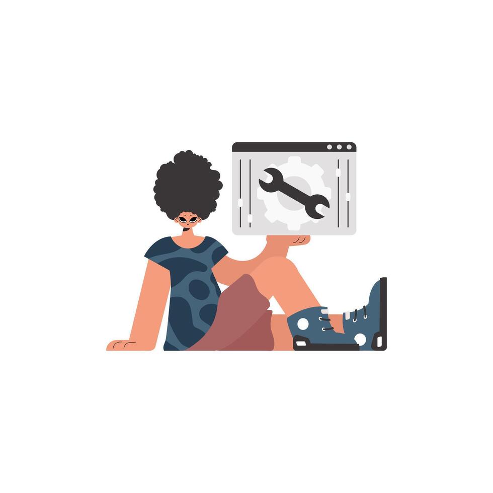 A person sitting on the floor holding a wrench vector