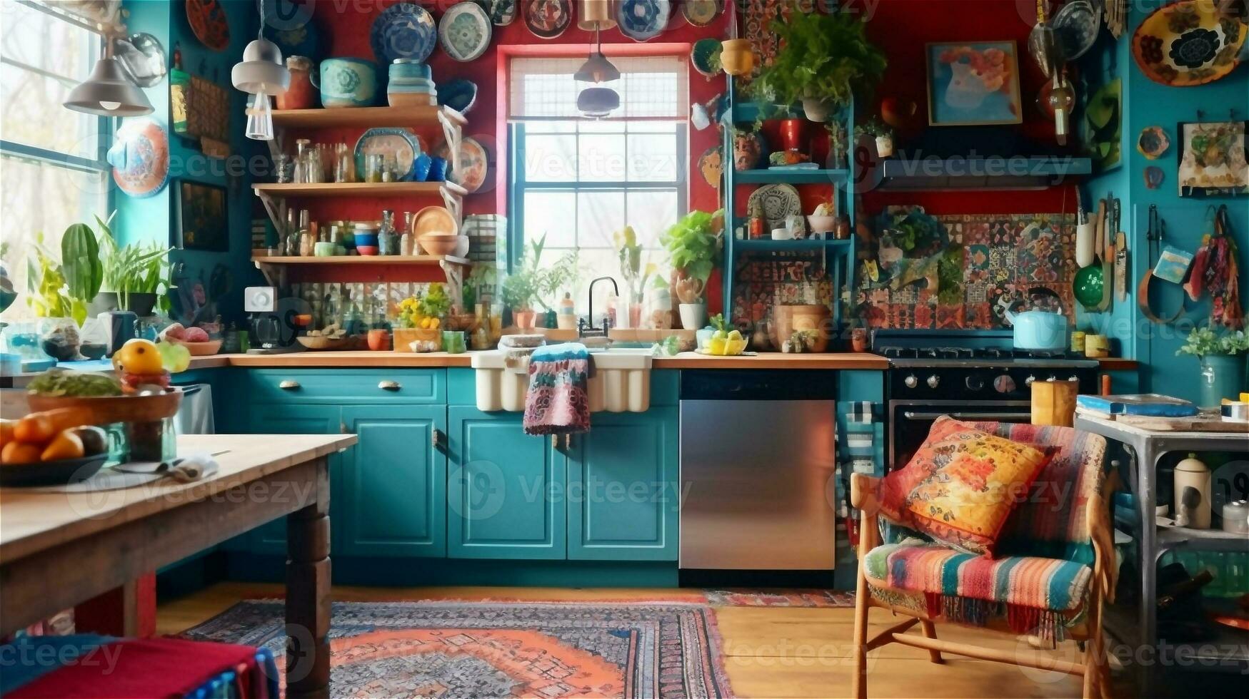 Generative AI, Bohemian Bliss A Colorful and Eclectic Kitchen Design photo