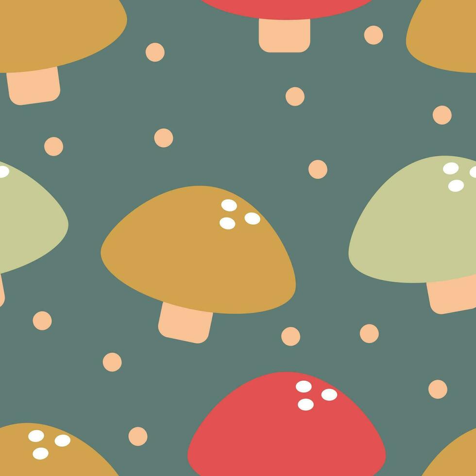 Seamless cartoon colorful mushroom pattern for fabric prints, textiles, gift wrapping paper. colorful vector for children, flat style