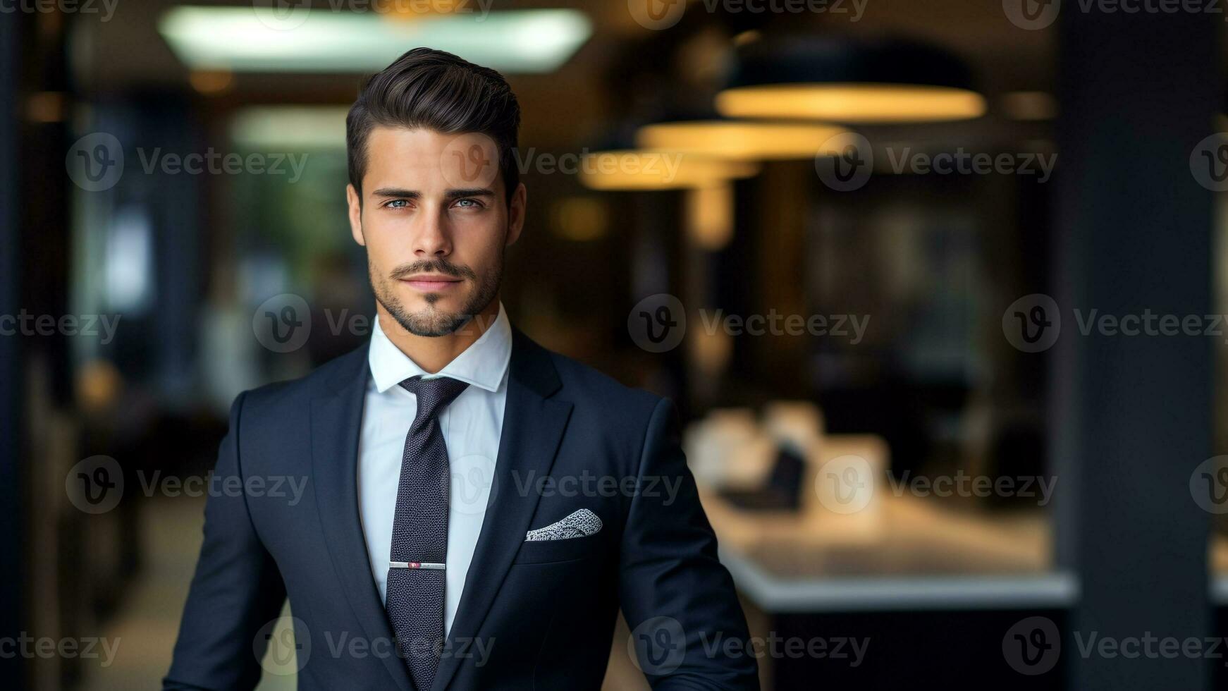 Confident Business Elegance-Handsome Businessman Posing with Style, AI Generative photo