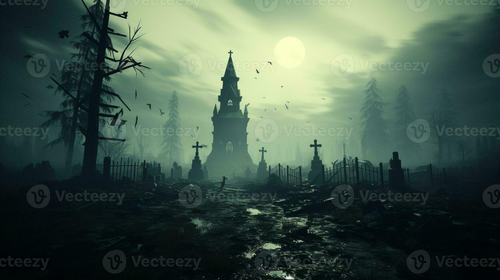 Eternal Eerie Rest, Generative AI photo