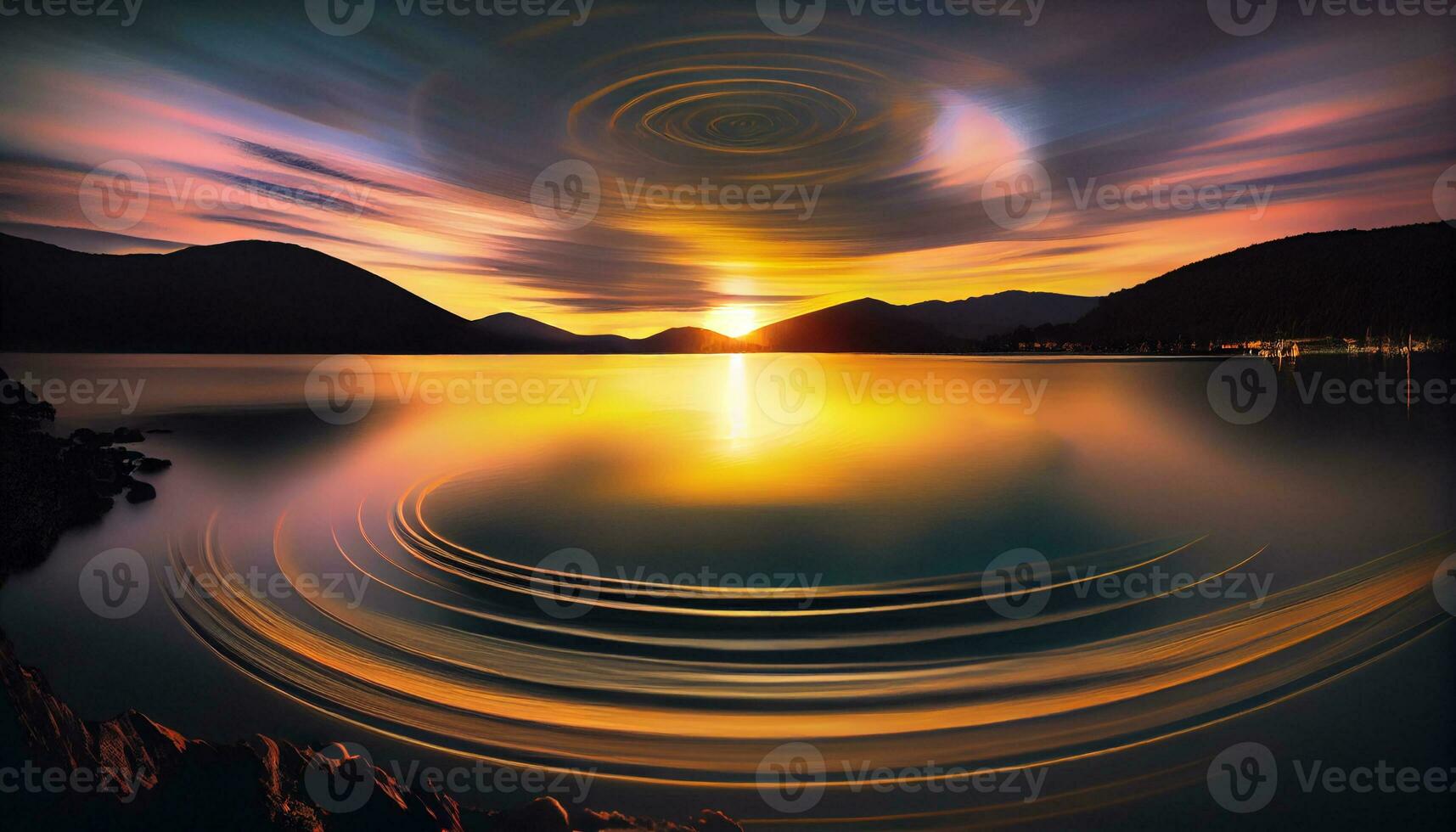 Generative AI, Clouds in Motion A Long Exposure Sunset over the Mountains photo