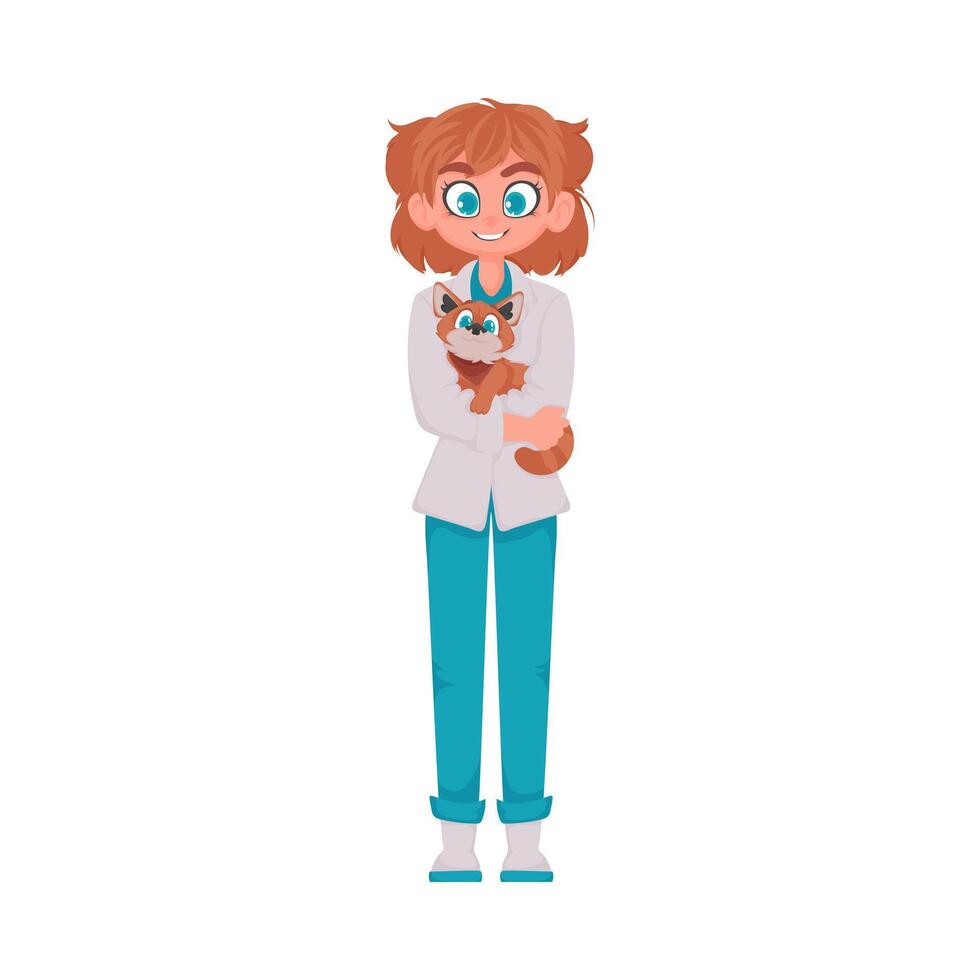 There is a woman who looks after animals and keeps them healthy like a veterinarian Illustration vector