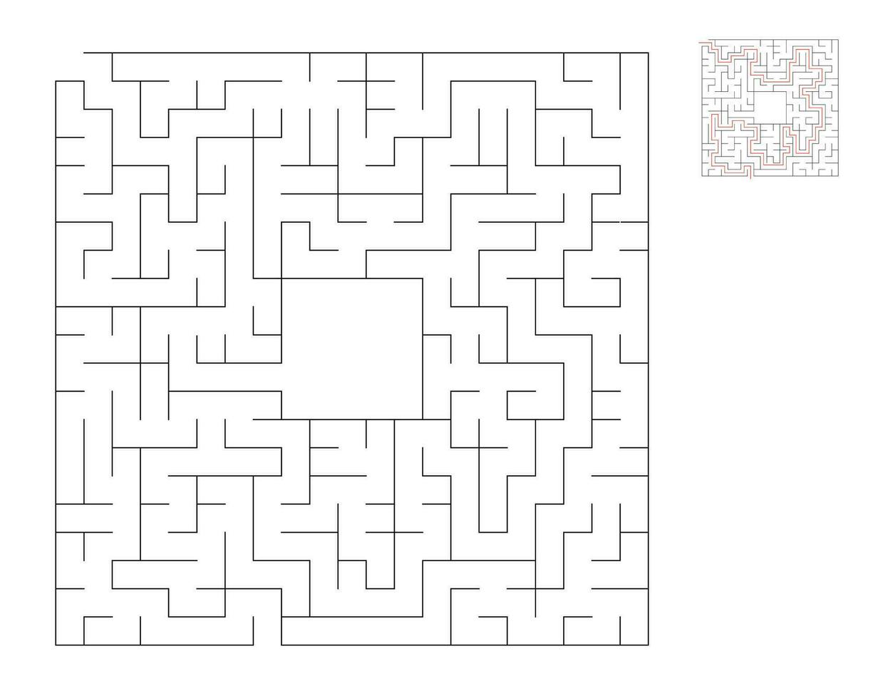 Square maze,  logic game with labyrinths.  maze game. A maze with answers vector