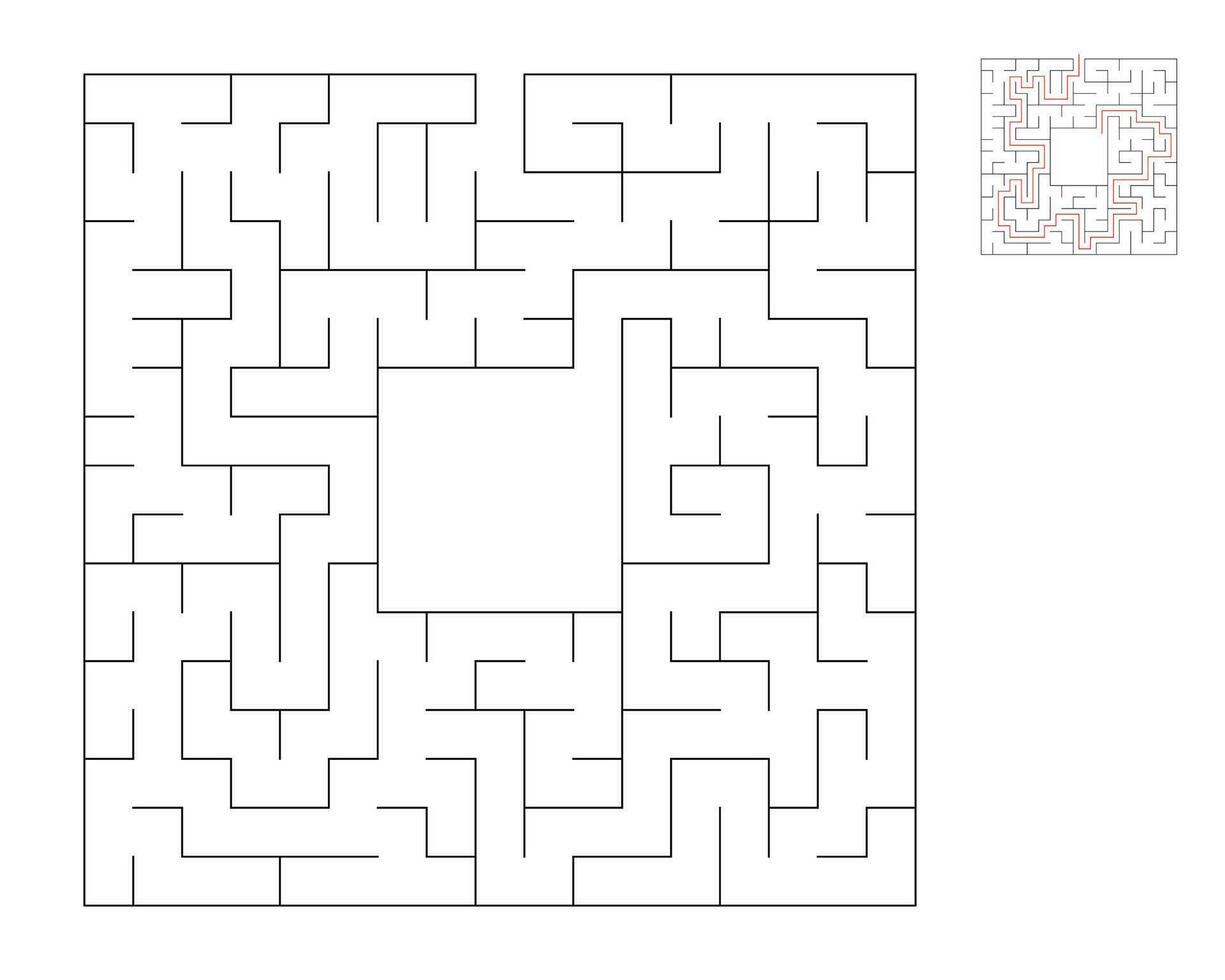 Square maze,  logic game with labyrinths.  maze game. A maze with answers vector
