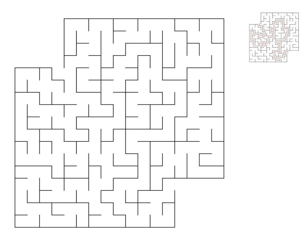Square maze,  logic game with labyrinths.  maze game. A maze with answers vector