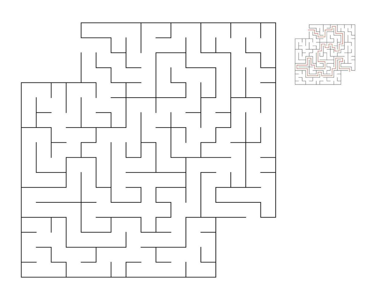 Square maze,  logic game with labyrinths.  maze game. A maze with answers vector