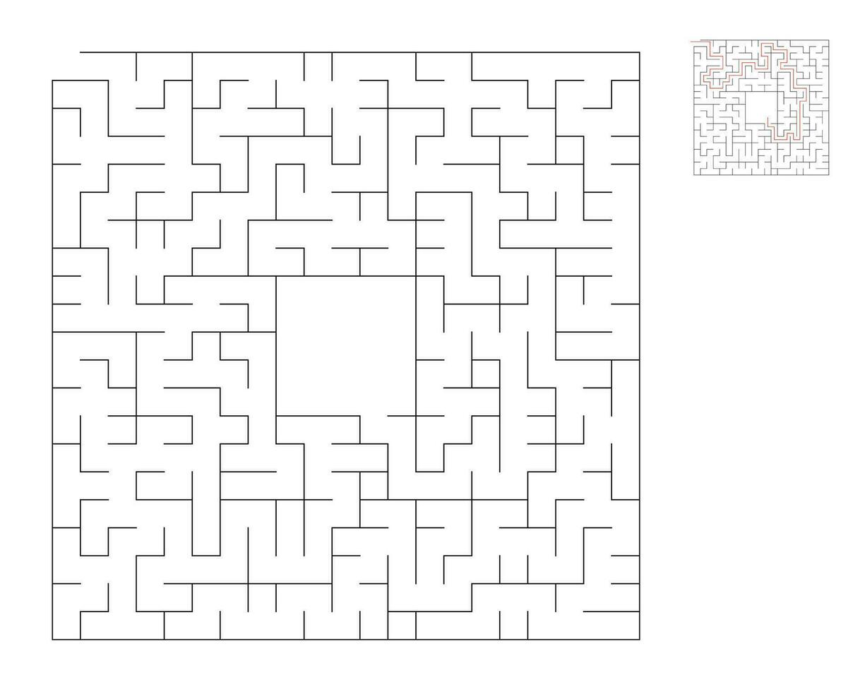 Square maze,  logic game with labyrinths.  maze game. A maze with answers vector
