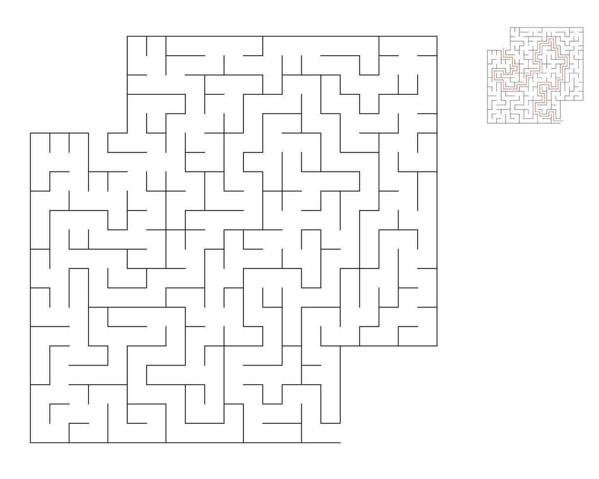 Square maze,  logic game with labyrinths.  maze game. A maze with answers vector