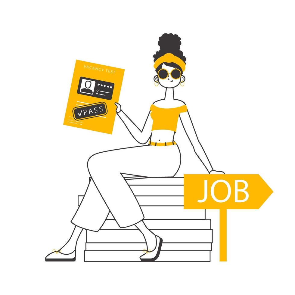 The girl passed the test for a job. Modern linear style. Isolated. Vector illustration.