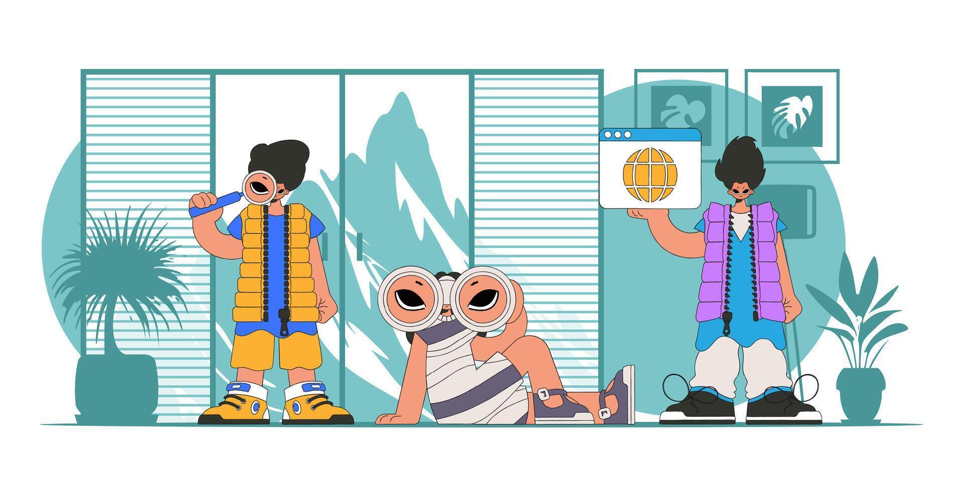 A team of people are looking for information. Modern character style. vector