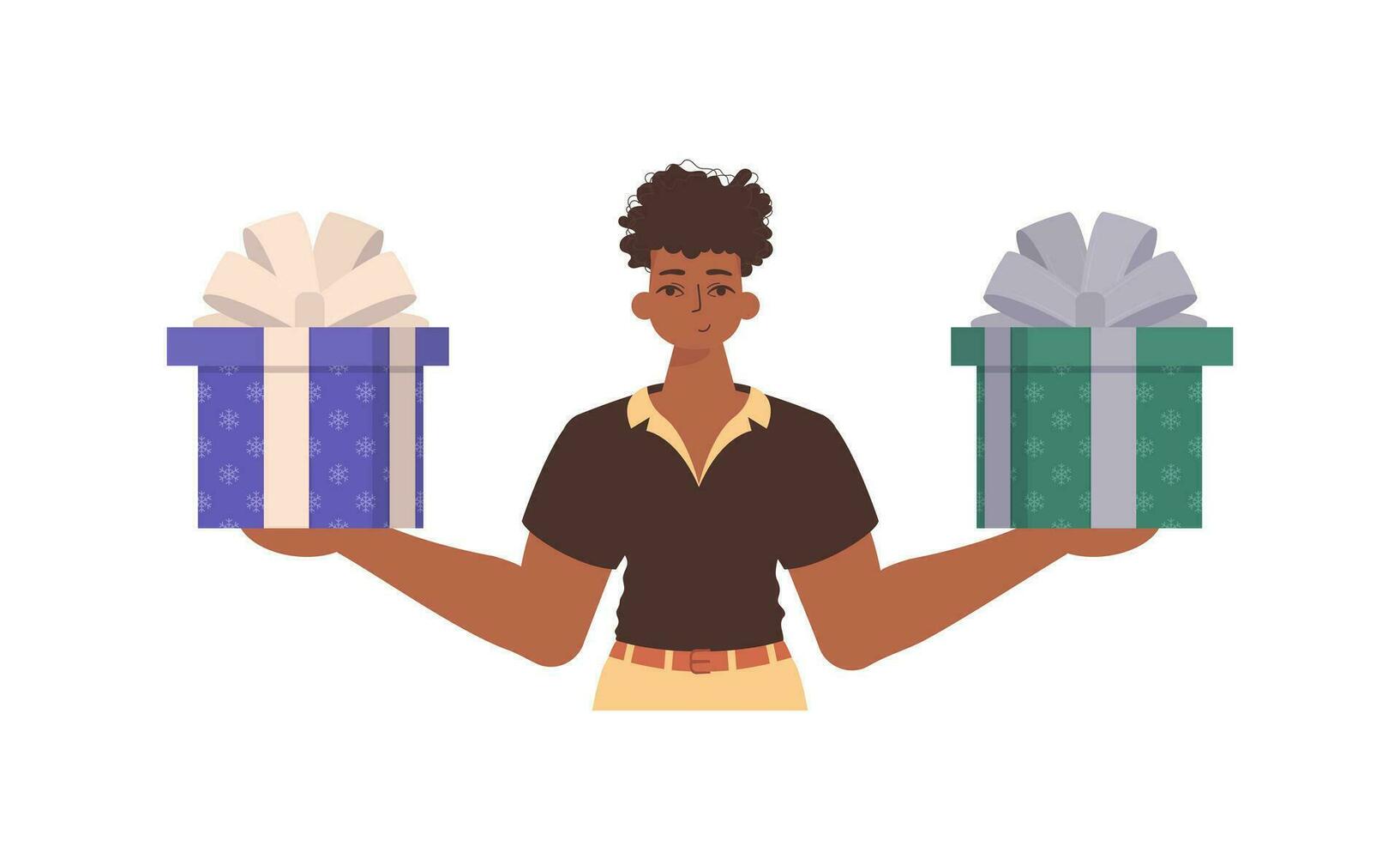 A man holds a festive gift box. Modern character style. vector