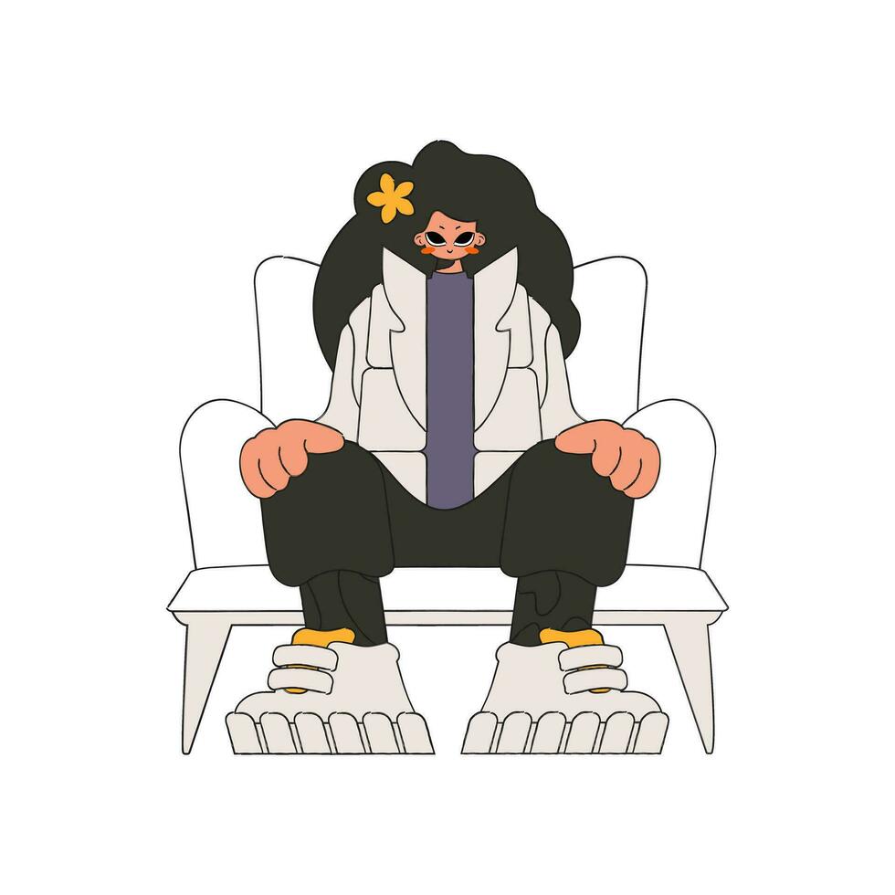 The girl sits on a chair Character Trendy retro style. vector