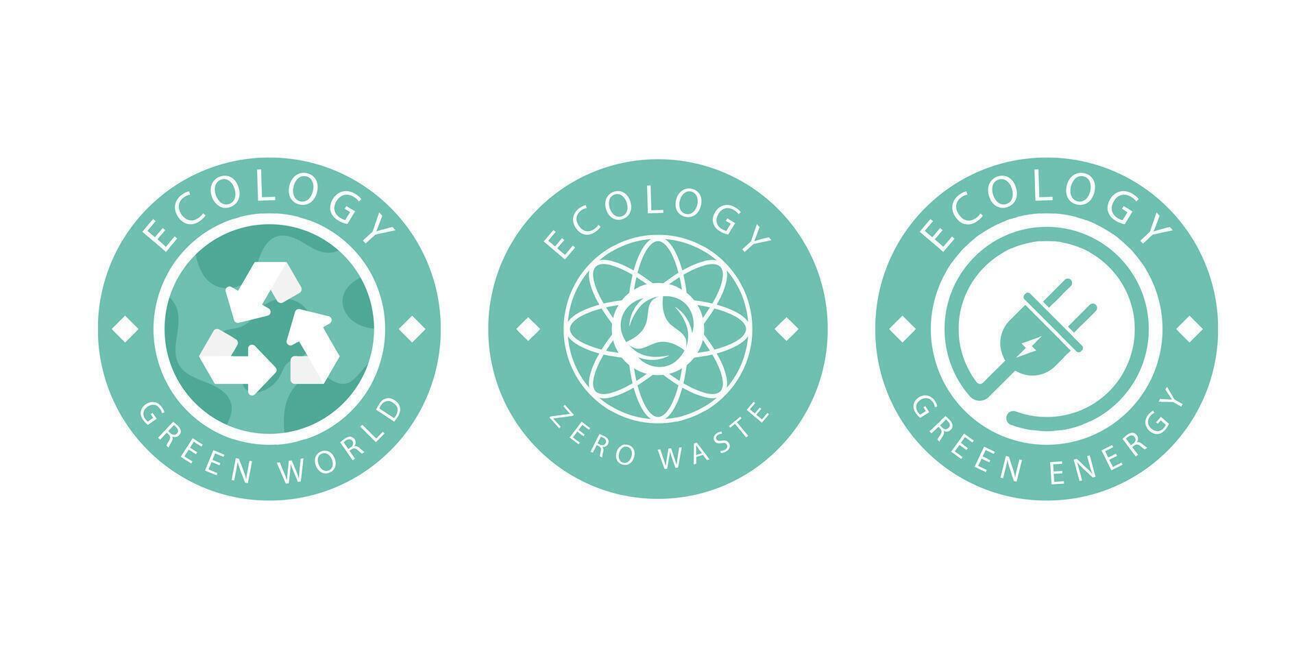 A set of logos on the theme of recycling, ecology and zero pollution. Isolated on white background. illustration. vector