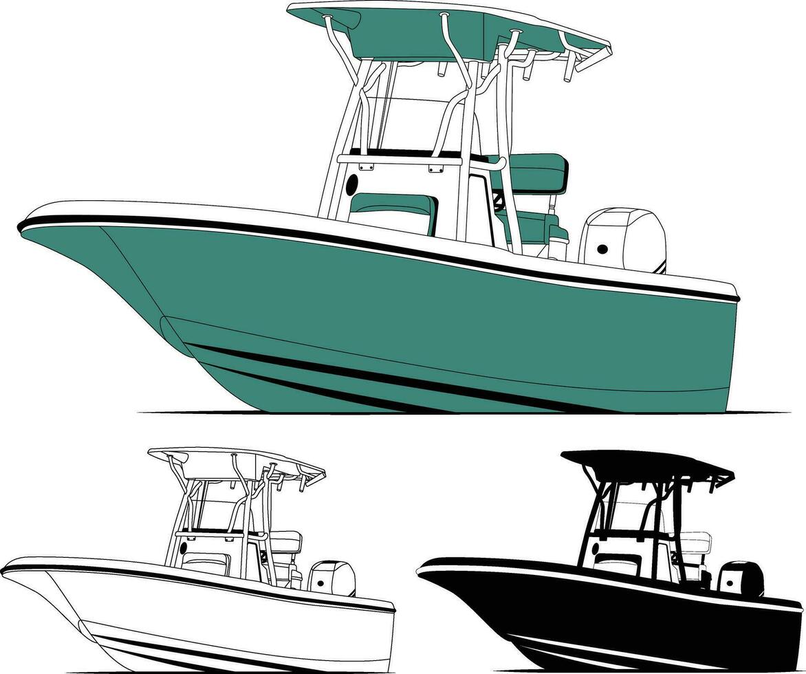 alto calidad barco vector, pescar barco vector línea att y uno color cuales imprimible en varios materiales