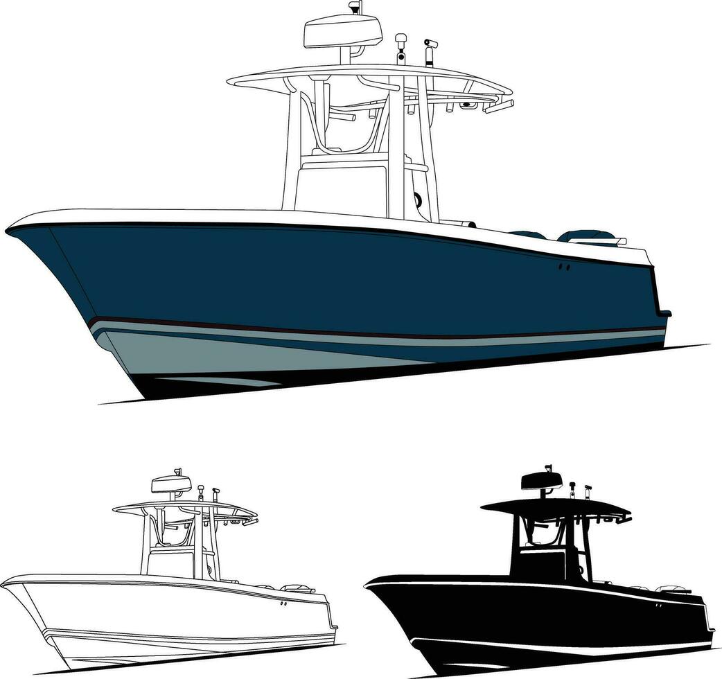 alto calidad barco vector, pescar barco vector línea att y uno color cuales imprimible en varios materiales