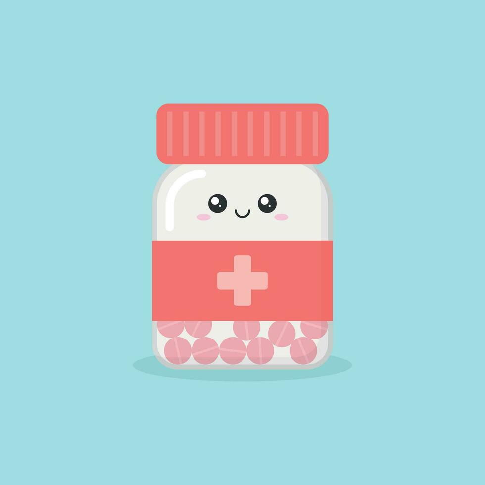 linda personaje pastillas icono en plano estilo. contento tableta vector ilustración en aislado antecedentes. médico fármaco firmar negocio concepto.