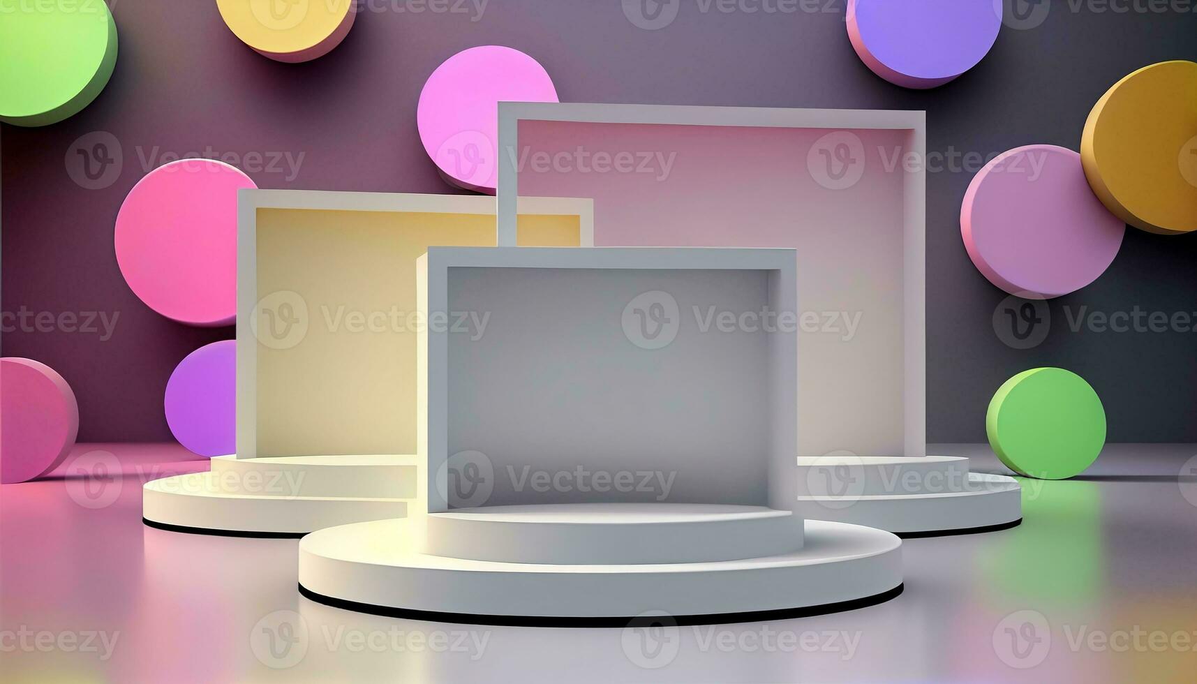 Generative AI, Product Display Stand on Soft Pastel Bokeh Background for Presenting and Showcasing Any Product with Style and Elegance photo