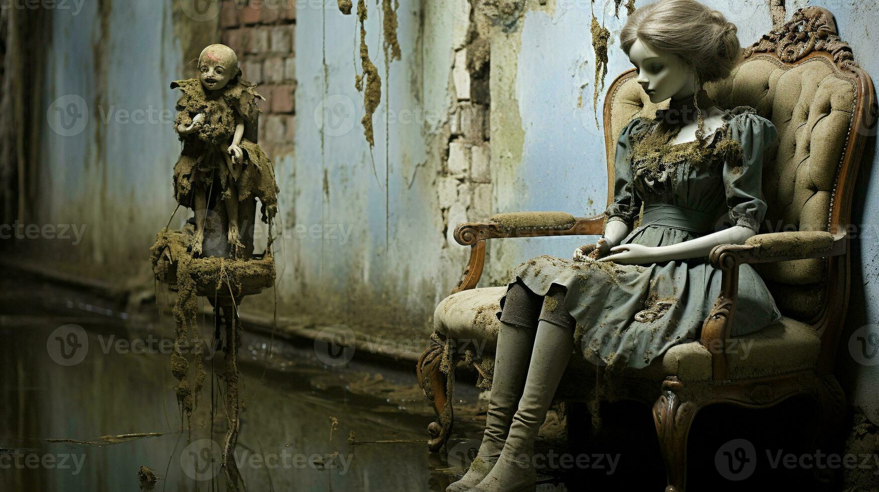 Generative AI, Ethereal Reflections The Haunting Vintage Doll photo